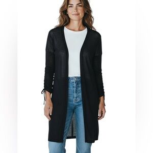 CHICO'S Size 1 US M Open Cardigan Sweater Black Long Sleeves‎ Knit Closet Staple